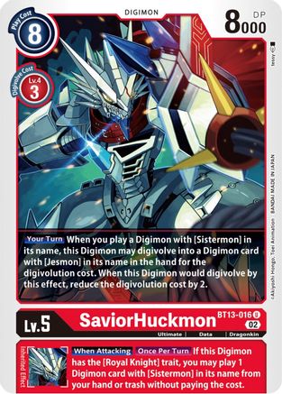 SaviorHuckmon (BT13-016) - Versus Royal Knights - Premium Digimon Single from Bandai - Just $0.25! Shop now at Game Crave Tournament Store