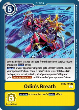 Odin's Breath (BT13-106) - Versus Royal Knights - Premium Digimon Single from Bandai - Just $0.25! Shop now at Game Crave Tournament Store