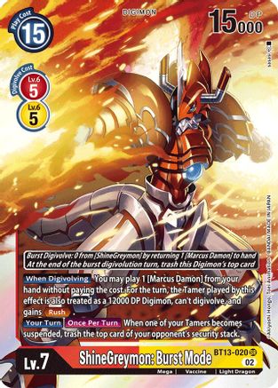 ShineGreymon: Burst Mode (BT13-020) - Versus Royal Knights Foil - Premium Digimon Single from Bandai - Just $3.07! Shop now at Game Crave Tournament Store