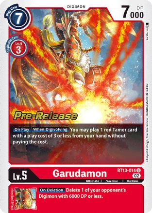 Garudamon (BT13-014) - Versus Royal Knights Pre-Release Cards Foil - Premium Digimon Single from Bandai - Just $3.11! Shop now at Game Crave Tournament Store