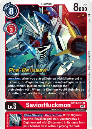 SaviorHuckmon (BT13-016) - Versus Royal Knights Pre-Release Cards Foil - Premium Digimon Single from Bandai - Just $5.43! Shop now at Game Crave Tournament Store