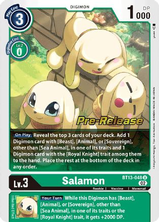 Salamon (BT13-048) - Versus Royal Knights Pre-Release Cards Foil - Premium Digimon Single from Bandai - Just $1.38! Shop now at Game Crave Tournament Store