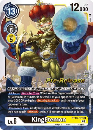 KingEtemon (BT13-076) - Versus Royal Knights Pre-Release Cards Foil - Premium Digimon Single from Bandai - Just $4.89! Shop now at Game Crave Tournament Store