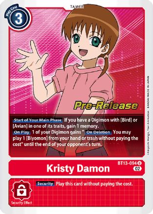 Kristy Damon (BT13-094) - Versus Royal Knights Pre-Release Cards Foil - Premium Digimon Single from Bandai - Just $1.08! Shop now at Game Crave Tournament Store