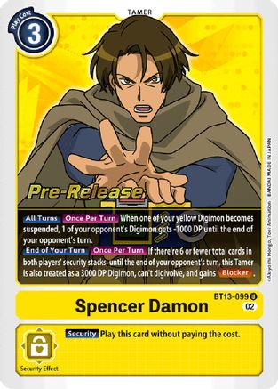 Spencer Damon (BT13-099) - Versus Royal Knights Pre-Release Cards Foil - Premium Digimon Single from Bandai - Just $0.08! Shop now at Game Crave Tournament Store