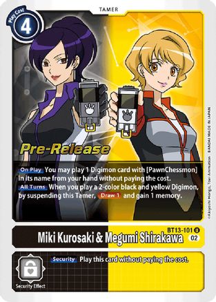 Miki Kurosaki & Megumi Shirakawa (BT13-101) - Versus Royal Knights Pre-Release Cards Foil - Premium Digimon Single from Bandai - Just $0.16! Shop now at Game Crave Tournament Store