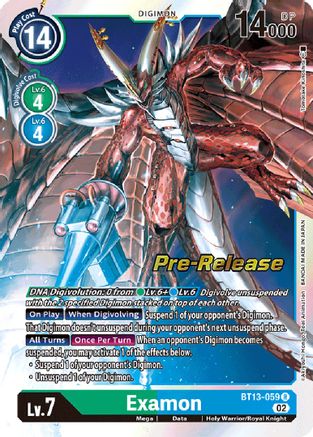 Examon (BT13-059) - Versus Royal Knights Pre-Release Cards Foil - Premium Digimon Single from Bandai - Just $0.12! Shop now at Game Crave Tournament Store