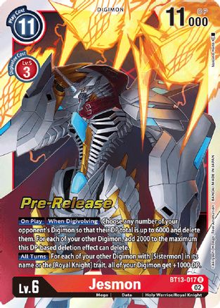 Jesmon (BT13-017) - Versus Royal Knights Pre-Release Cards Foil - Premium Digimon Single from Bandai - Just $0.23! Shop now at Game Crave Tournament Store