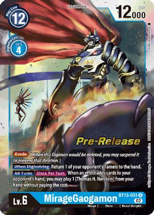 MirageGaogamon (BT13-031) - Versus Royal Knights Pre-Release Cards Foil - Premium Digimon Single from Bandai - Just $0.29! Shop now at Game Crave Tournament Store
