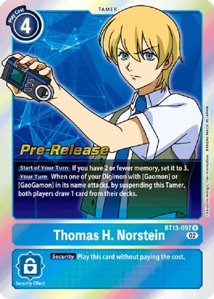 Thomas H. Norstein (BT13-097) - Versus Royal Knights Pre-Release Cards Foil - Premium Digimon Single from Bandai - Just $0.11! Shop now at Game Crave Tournament Store