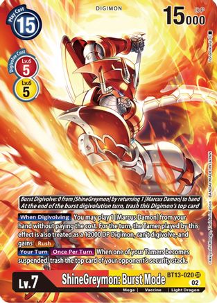 ShineGreymon: Burst Mode (Alternate Art) (BT13-020) - Versus Royal Knights Foil - Premium Digimon Single from Bandai - Just $17.45! Shop now at Game Crave Tournament Store