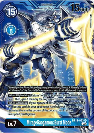MirageGaogamon: Burst Mode (Alternate Art with Blue Background) (BT13-033) - Versus Royal Knight Booster Foil - Premium Digimon Single from Bandai - Just $104.50! Shop now at Game Crave Tournament Store