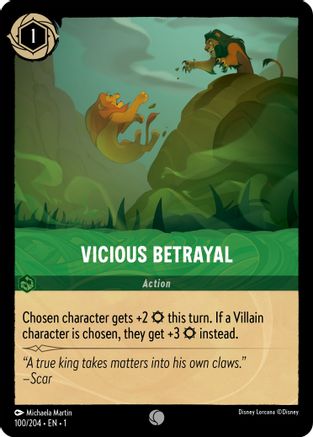 Vicious Betrayal (100/204) - The First Chapter - Premium Lorcana Single from Disney - Just $0.08! Shop now at Game Crave Tournament Store