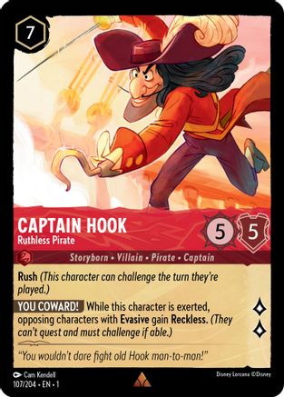Captain Hook - Ruthless Pirate (107/204) - The First Chapter Cold Foil - Premium Lorcana Single from Disney - Just $0.29! Shop now at Game Crave Tournament Store