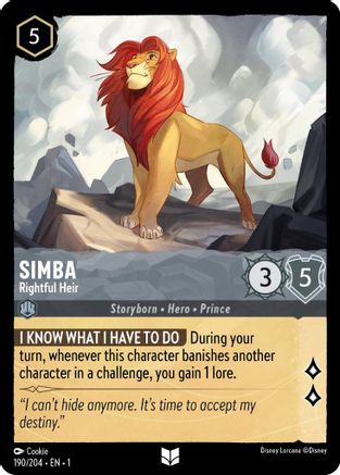 Simba - Rightful Heir (190/204) - The First Chapter - Premium Lorcana Single from Disney - Just $0.08! Shop now at Game Crave Tournament Store