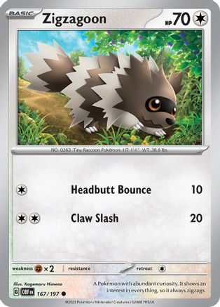 Zigzagoon 167 - SV03 Obsidian Flames - Premium Pokemon Single from Nintendo - Just $0.25! Shop now at Game Crave Tournament Store