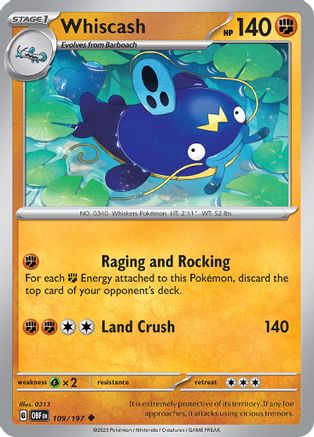 Whiscash 109 - SV03 Obsidian Flames - Premium Pokemon Single from Nintendo - Just $0.25! Shop now at Game Crave Tournament Store