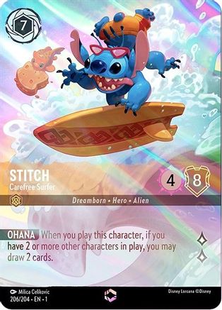 Stitch - Carefree Surfer (Alternate Art) (206/204) - The First Chapter Holofoil - Premium Lorcana Single from Disney - Just $64.78! Shop now at Game Crave Tournament Store