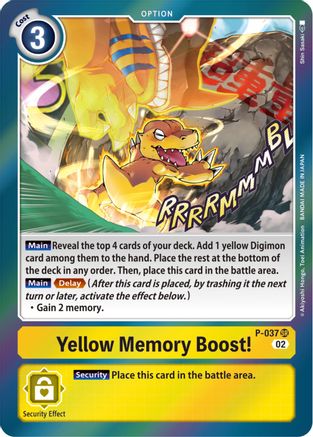 Yellow Memory Boost! (Resurgence Booster Reprint) (P-037) - Resurgence Booster Foil - Premium Digimon Single from Bandai - Just $0.25! Shop now at Game Crave Tournament Store