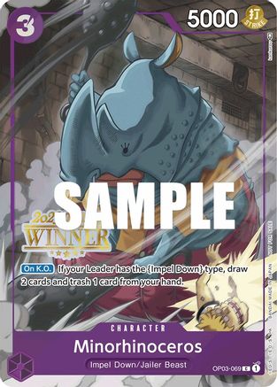 Minorhinoceros (Offline Regional 2023) [Winner] (OP03-069) - One Piece Promotion Cards - Premium One Piece Single from Bandai - Just $0! Shop now at Game Crave Tournament Store