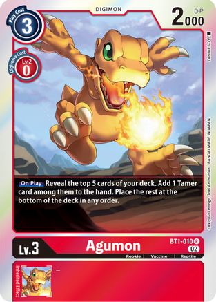 Agumon - BT1-010 (Resurgence Booster Reprint) (BT1-010) - Resurgence Booster Foil - Premium Digimon Single from Bandai - Just $0.25! Shop now at Game Crave Tournament Store