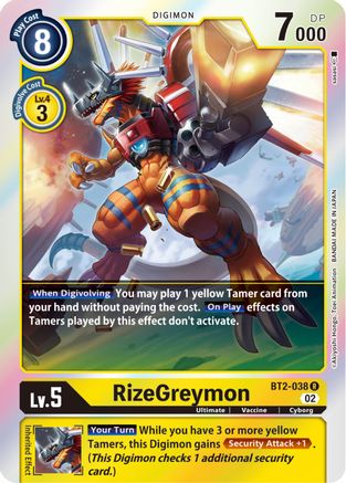 RizeGreymon - BT2-038 (Resurgence Booster Reprint) (BT2-038) - Resurgence Booster Foil - Premium Digimon Single from Bandai - Just $0.21! Shop now at Game Crave Tournament Store