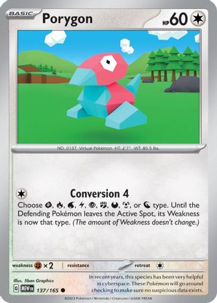 Porygon 137 - SV Scarlet and Violet 151 - Premium Pokemon Single from Nintendo - Just $0.25! Shop now at Game Crave Tournament Store