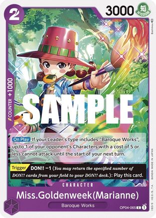 Miss.Goldenweek(Marianne) (OP04-065) - Kingdoms of Intrigue - Premium One Piece Single from Bandai - Just $0.08! Shop now at Game Crave Tournament Store