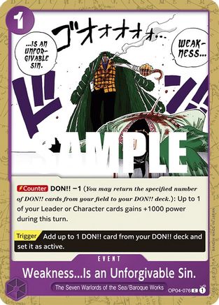 Weakness...Is an Unforgivable Sin. (OP04-076) - Kingdoms of Intrigue - Premium One Piece Single from Bandai - Just $0.08! Shop now at Game Crave Tournament Store