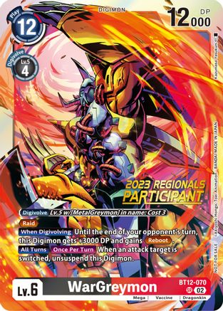 WarGreymon (2023 Regionals Participant) (BT12-070) - Across Time Foil - Premium Digimon Single from Bandai - Just $1.16! Shop now at Game Crave Tournament Store