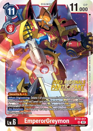 EmperorGreymon (2023 Regionals Participant) (BT12-017) - Across Time Foil - Premium Digimon Single from Bandai - Just $0.55! Shop now at Game Crave Tournament Store
