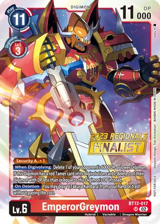 EmperorGreymon (2023 Regionals Finalist) (BT12-017) - Across Time Foil - Premium Digimon Single from Bandai - Just $4.64! Shop now at Game Crave Tournament Store