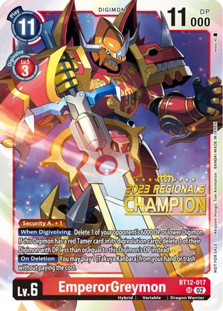 EmperorGreymon (2023 Regionals Champion) (BT12-017) - Across Time - Premium Digimon Single from Bandai - Just $38.48! Shop now at Game Crave Tournament Store
