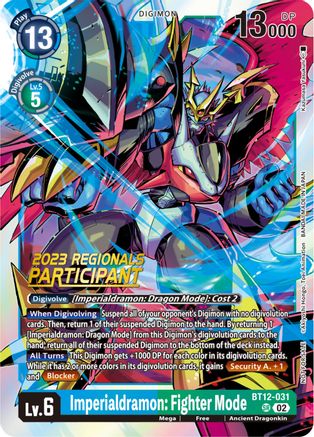 Imperialdramon: Fighter Mode (2023 Regionals Participant) (BT12-031) - Across Time Foil - Premium Digimon Single from Bandai - Just $0.95! Shop now at Game Crave Tournament Store