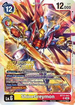 ShineGreymon (2023 Regionals Participant) (BT12-043) - Across Time Foil - Premium Digimon Single from Bandai - Just $2.39! Shop now at Game Crave Tournament Store