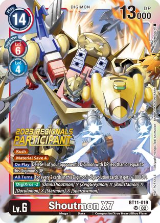 Shoutmon X7 (2023 Regionals Participant) (BT11-019) - Dimensional Phase Foil - Premium Digimon Single from Bandai - Just $3.11! Shop now at Game Crave Tournament Store