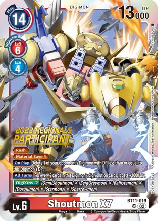 Shoutmon X7 (2023 Regionals Participant) (BT11-019) - Dimensional Phase Foil - Premium Digimon Single from Bandai - Just $0.14! Shop now at Game Crave Tournament Store