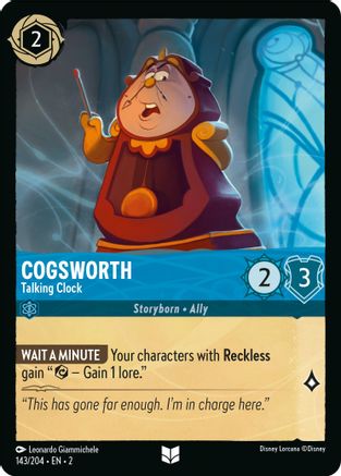 Cogsworth - Talking Clock (143/204) - Rise of the Floodborn - Premium Lorcana Single from Disney - Just $0.08! Shop now at Game Crave Tournament Store