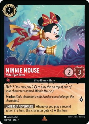 Minnie Mouse - Wide-Eyed Diver (114/204) - Rise of the Floodborn - Premium Lorcana Single from Disney - Just $0.08! Shop now at Game Crave Tournament Store