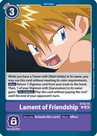 Lament of Friendship (ST16-15) - Starter Deck 16: Wolf of Friendship - Premium Digimon Single from Bandai - Just $0.26! Shop now at Game Crave Tournament Store