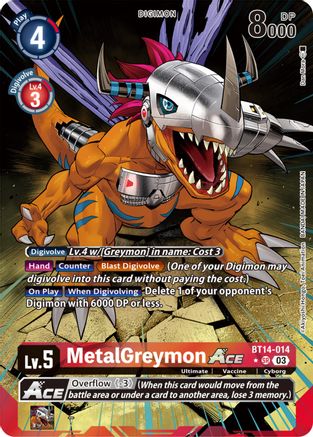 MetalGreymon Ace (English Exclusive Alternate Art) (BT14-014) - Blast Ace Foil - Premium Digimon Single from Bandai - Just $17.91! Shop now at Game Crave Tournament Store