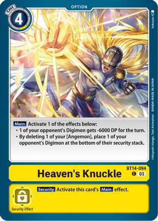 Heaven's Knuckle (BT14-094) - Blast Ace - Premium Digimon Single from Bandai - Just $0.25! Shop now at Game Crave Tournament Store