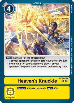Heaven's Knuckle (BT14-094) - Blast Ace - Premium Digimon Single from Bandai - Just $0.08! Shop now at Game Crave Tournament Store