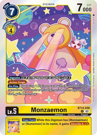 Monzaemon (BT14-039) - Blast Ace Foil - Premium Digimon Single from Bandai - Just $0.25! Shop now at Game Crave Tournament Store