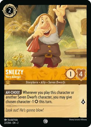 Sneezy - Very Allergic (22/204) - Rise of the Floodborn - Premium Lorcana Single from Rise of the Floodborn - Just $0.08! Shop now at Game Crave Tournament Store