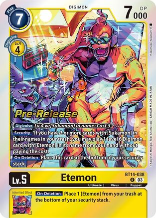 Etemon (BT14-038) - Blast Ace Pre-Release Cards Foil - Premium Digimon Single from Bandai - Just $0.48! Shop now at Game Crave Tournament Store