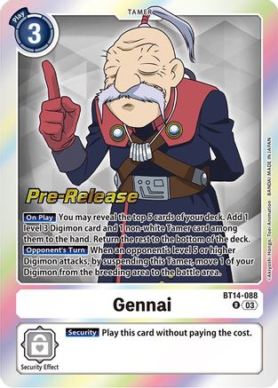 Gennai (BT14-088) - Blast Ace Pre-Release Cards Foil - Premium Digimon Single from Bandai - Just $0.08! Shop now at Game Crave Tournament Store