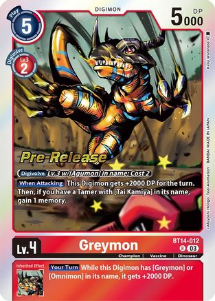 Greymon (BT14-012) - Blast Ace Pre-Release Cards Foil - Premium Digimon Single from Bandai - Just $0.14! Shop now at Game Crave Tournament Store