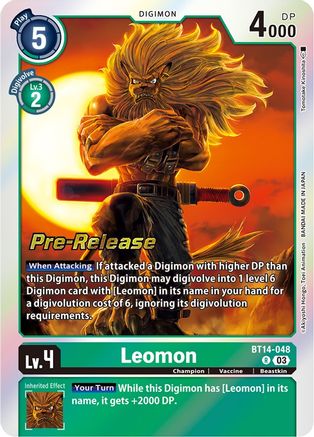 Leomon (BT14-048) - Blast Ace Pre-Release Cards Foil - Premium Digimon Single from Bandai - Just $0.09! Shop now at Game Crave Tournament Store