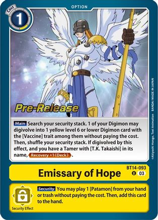 Emissary of Hope (BT14-093) - Blast Ace Pre-Release Cards Foil - Premium Digimon Single from Bandai - Just $1.09! Shop now at Game Crave Tournament Store